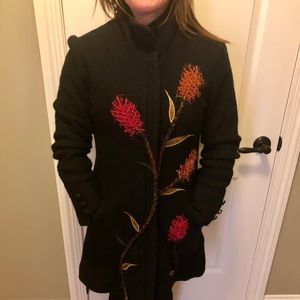 Black floral wool peacoat